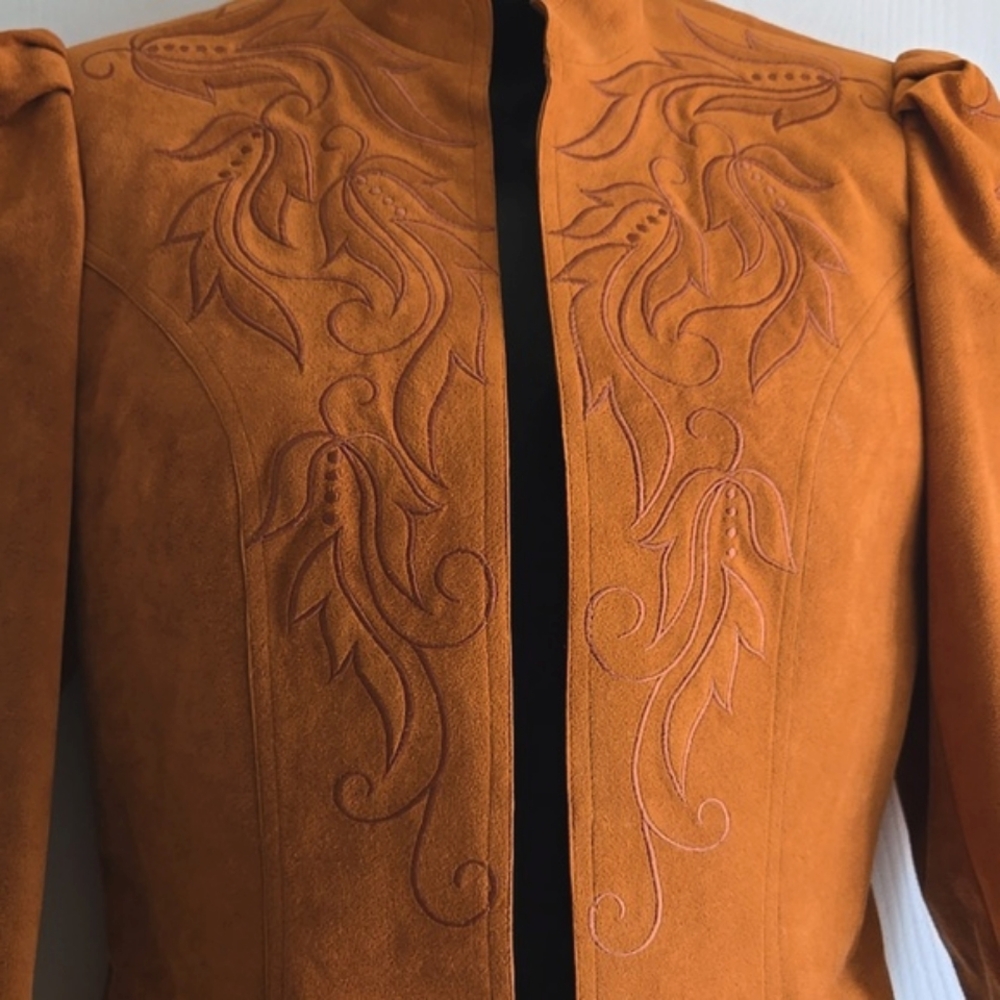 ⭐️ Host Pick⭐️ Suede Leather Embroidered Luxe Jacket |Hong Kong Inspired - Picture 3 of 13